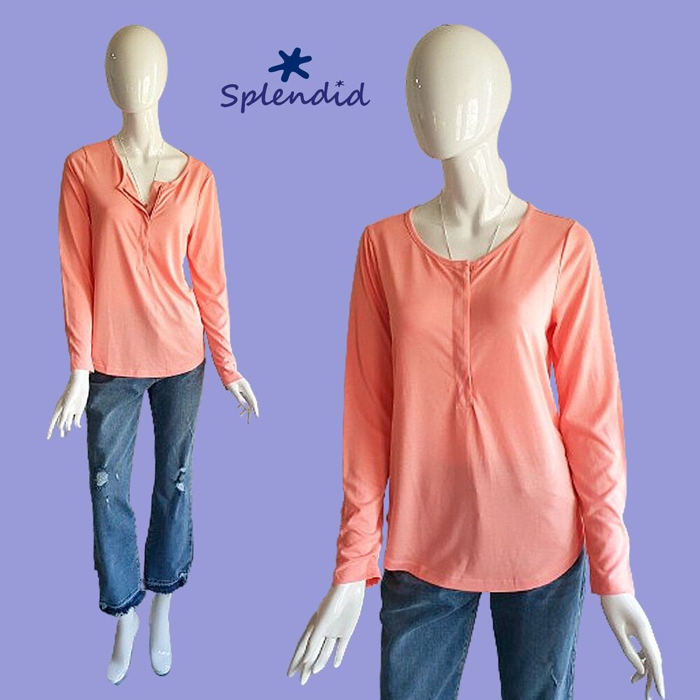 Splendid NEW Light Academia Half Placket Zip Long Sleeve Jersey Top M
